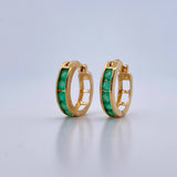 Candongas Carril Cuadrado 3.3gr / 1.5cm / Esmeraldas 62 Pts Oro Amarillo 18K (Joya) &