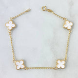 Pulso Espiga Treból VCyA 2.5gr / 18cm / 1.5mm Resina Blanca Borde Punteado  Oro Amarillo  18K *