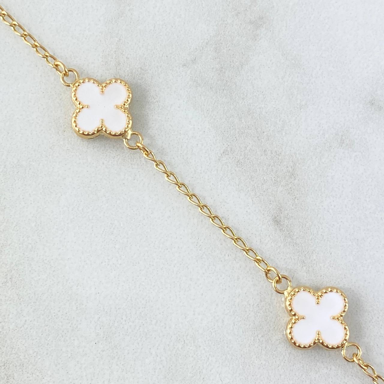 Bracelet Spike Clover VCyA 3.15gr / 18cm / 1.5mm White Resin Dotted Edge Yellow Gold 18K