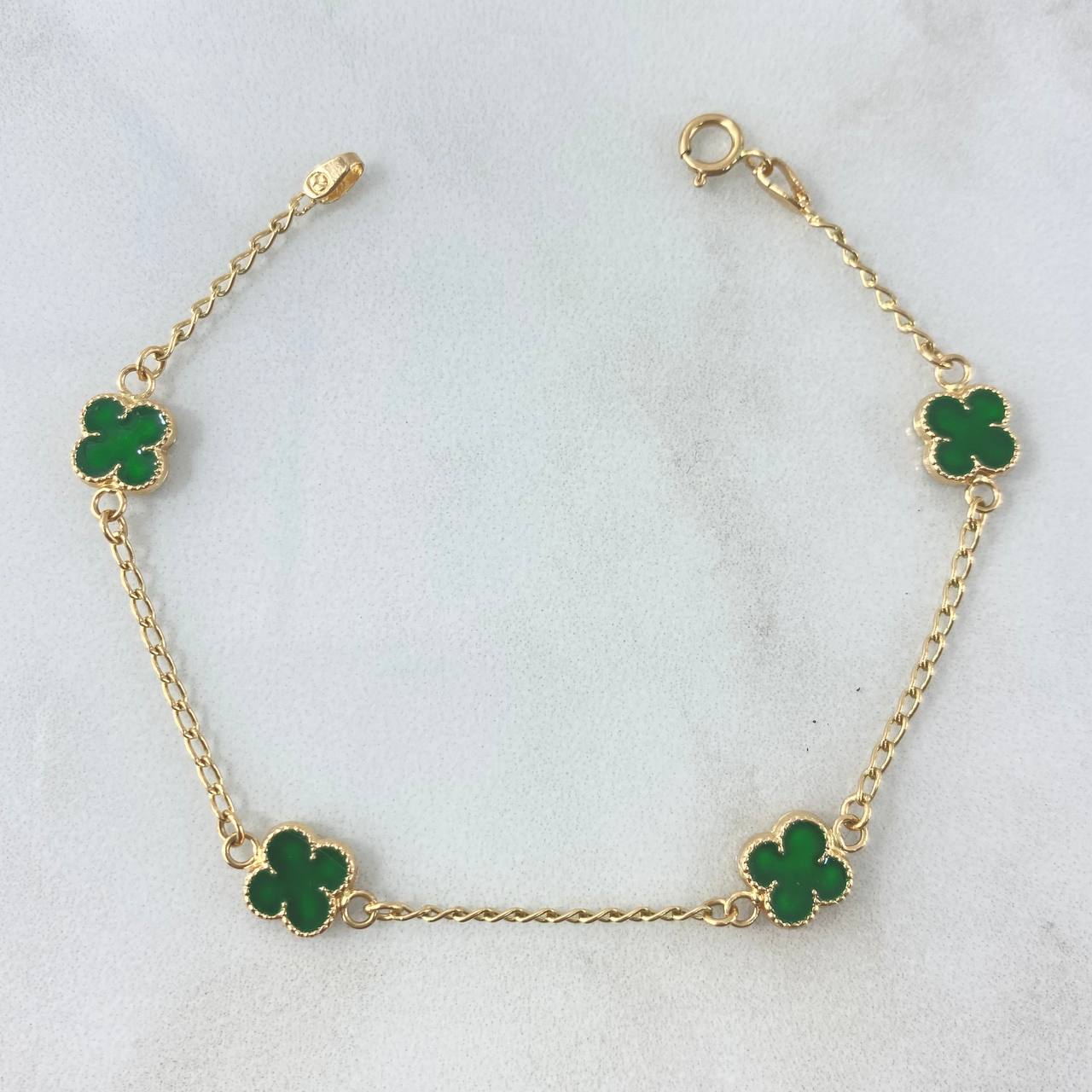 Pulso Espiga Trébol VCyA 3.1gr / 18.5cm / 1.4mm Resina Verde 4und Oro Amarillo 18K ©