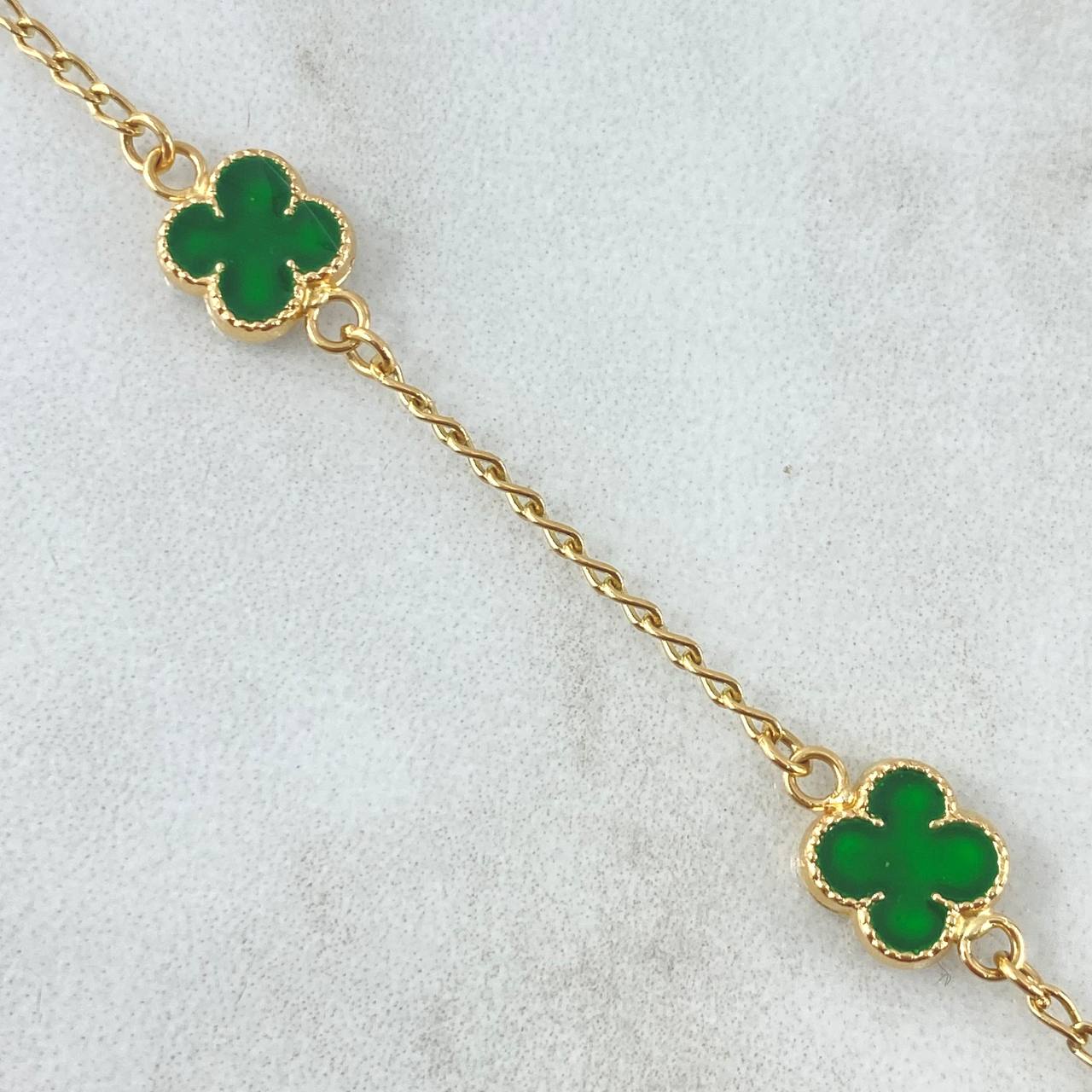 Pulso Espiga Trebol VCyA 3.1gr / 18.5cm / 1.4mm Resina Verde 4und Oro Amarillo 18K *