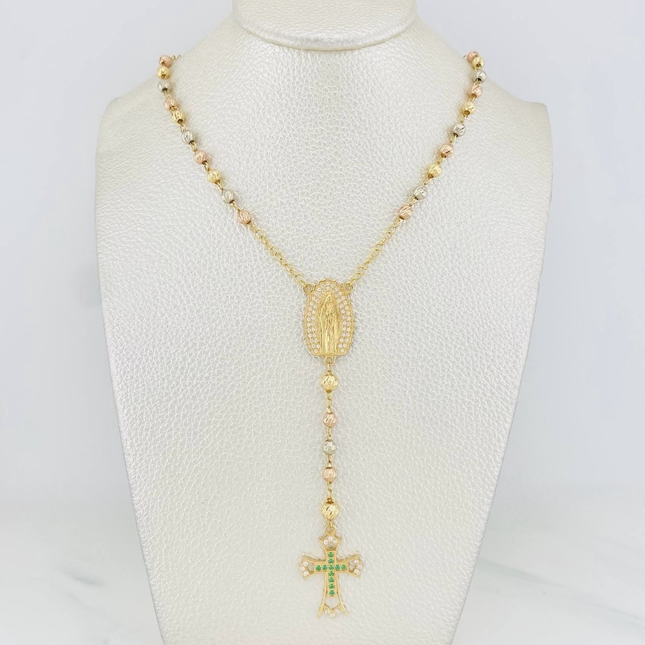 Rosary Guadalupe Cross 10.6g / 23 1/2 in / 4mm-5mm Three Golds 18K