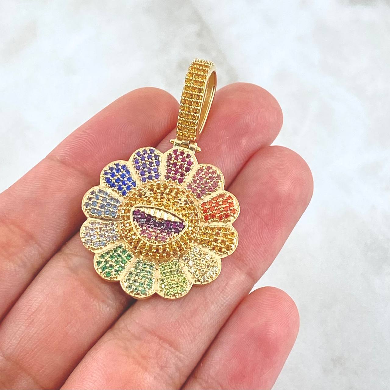 Pendant Flower Face Smiling 10gr / 4.7cm / Multicolor 18K Yellow Gold ©