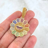 Dije Flor Cara Sonriente 9.25gr / 4.4cm / Circones Multicolor Oro Amarillo 18K ©