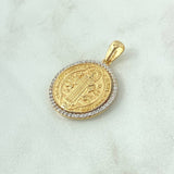 Pendant San Benito Medal 4.65gr / 2.8cm / Textured White Zirconia 18K Yellow Gold ©