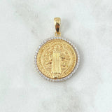 Pendant San Benito Medal 4.65gr / 2.8cm / Textured White Zirconia 18K Yellow Gold ©