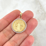 Pendant San Benito Medal 4.65gr / 2.8cm / Textured White Zirconia 18K Yellow Gold ©