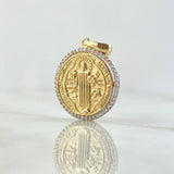 Pendant San Benito Medal 4.65gr / 2.8cm / Textured White Zirconia 18K Yellow Gold ©