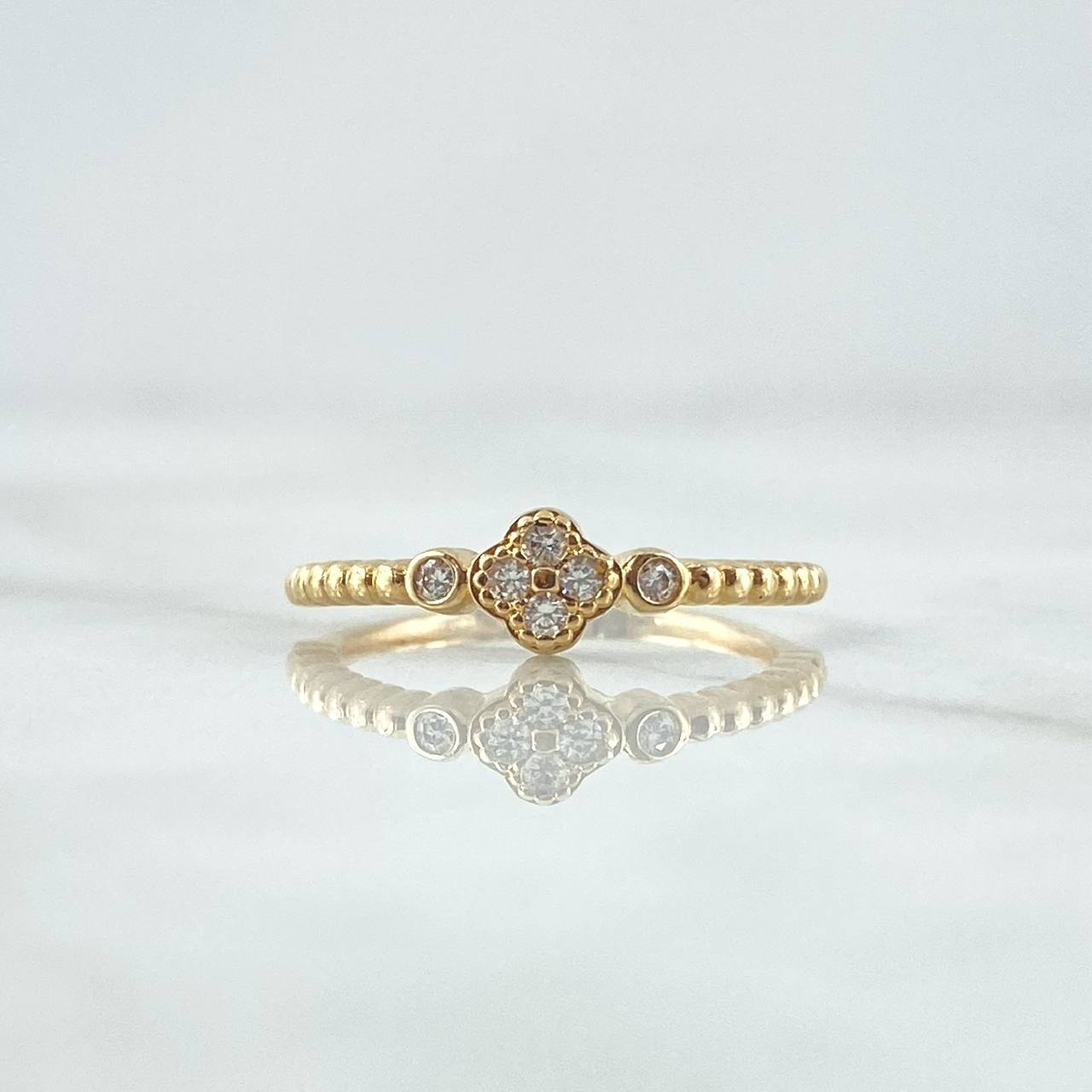 Anillo Trebol Esferas 1.7gr / T5 3/4 / Circones Blancos Oro Amarillo 18K ©
