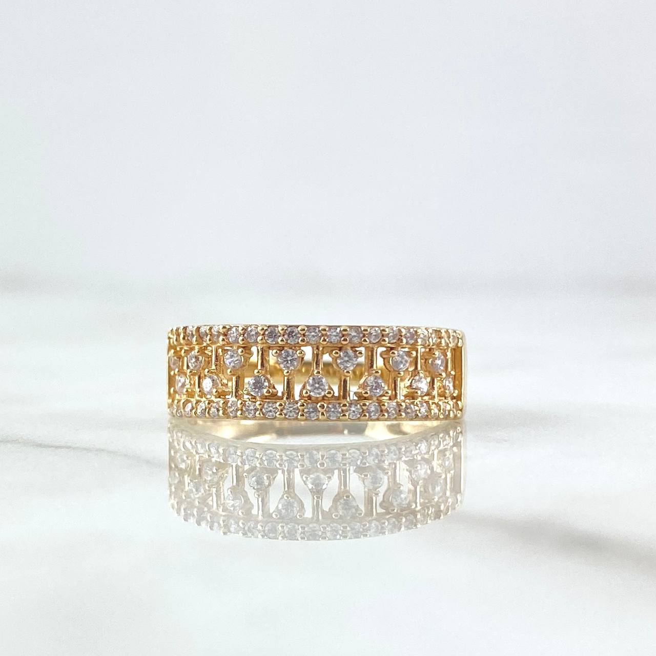 Anillo Copos Escalonados 2.45gr / T6 / Circones Blancos Oro Amarillo 18K
