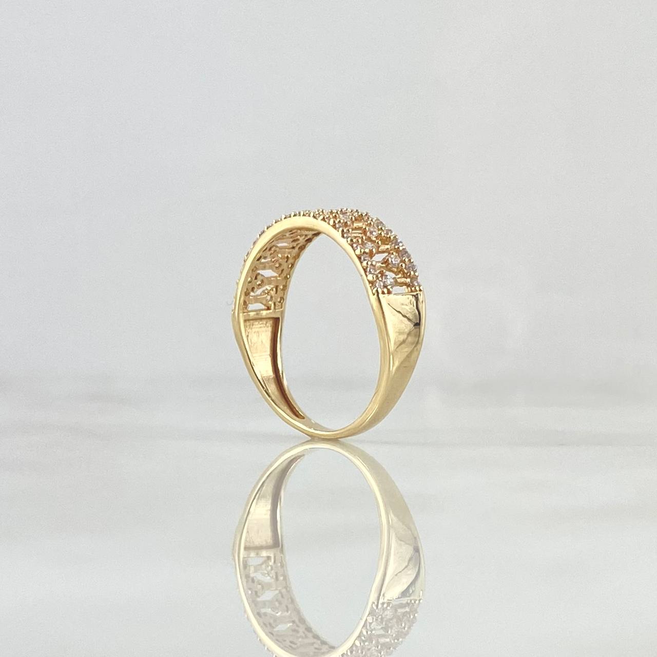 Anillo Copos Escalonados 2.45gr / T6 / Circones Blancos Oro Amarillo 18K