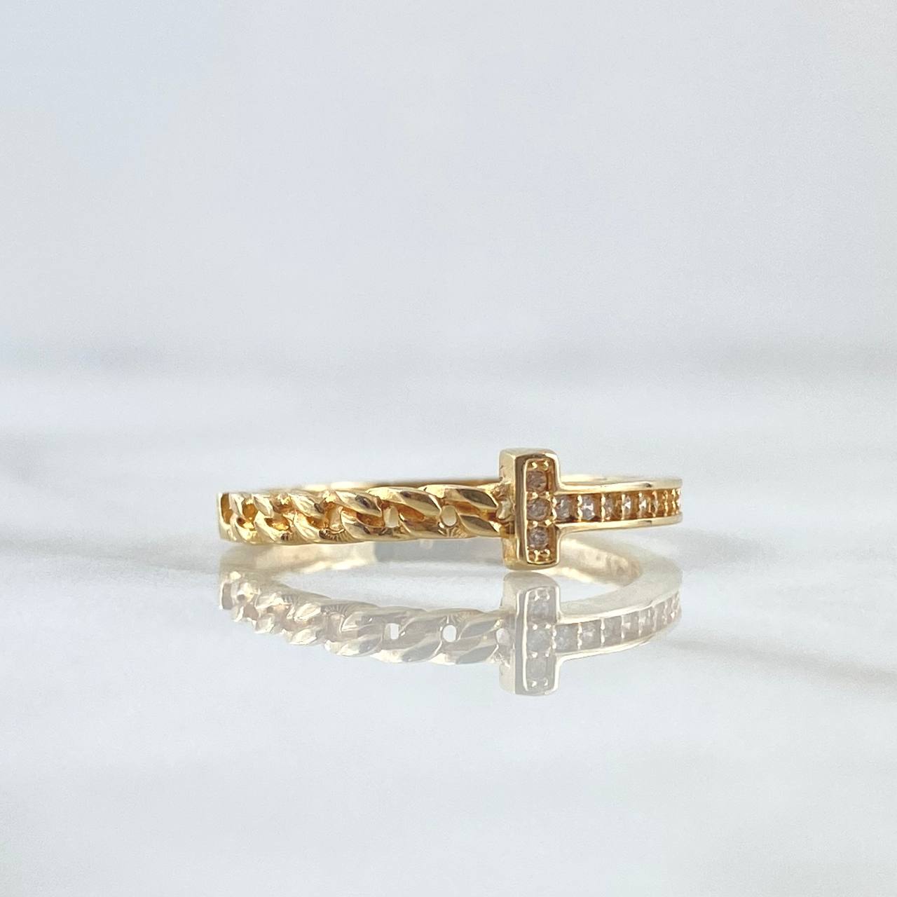 Cuban Half Ring T 2gr / T5 1/2 / White Zircons 18K Yellow Gold ©