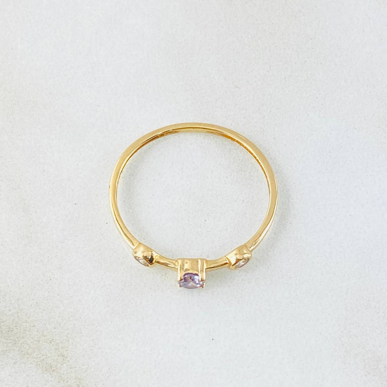 Anillo Solitario Dos Ojos 0.9gr / T6 3/4 / Oro Amarillo 18K *