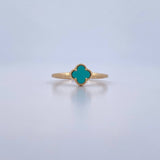 Ring Clover 1.95gr / Size 8 / Aquamarine Stone 18K Yellow Gold &