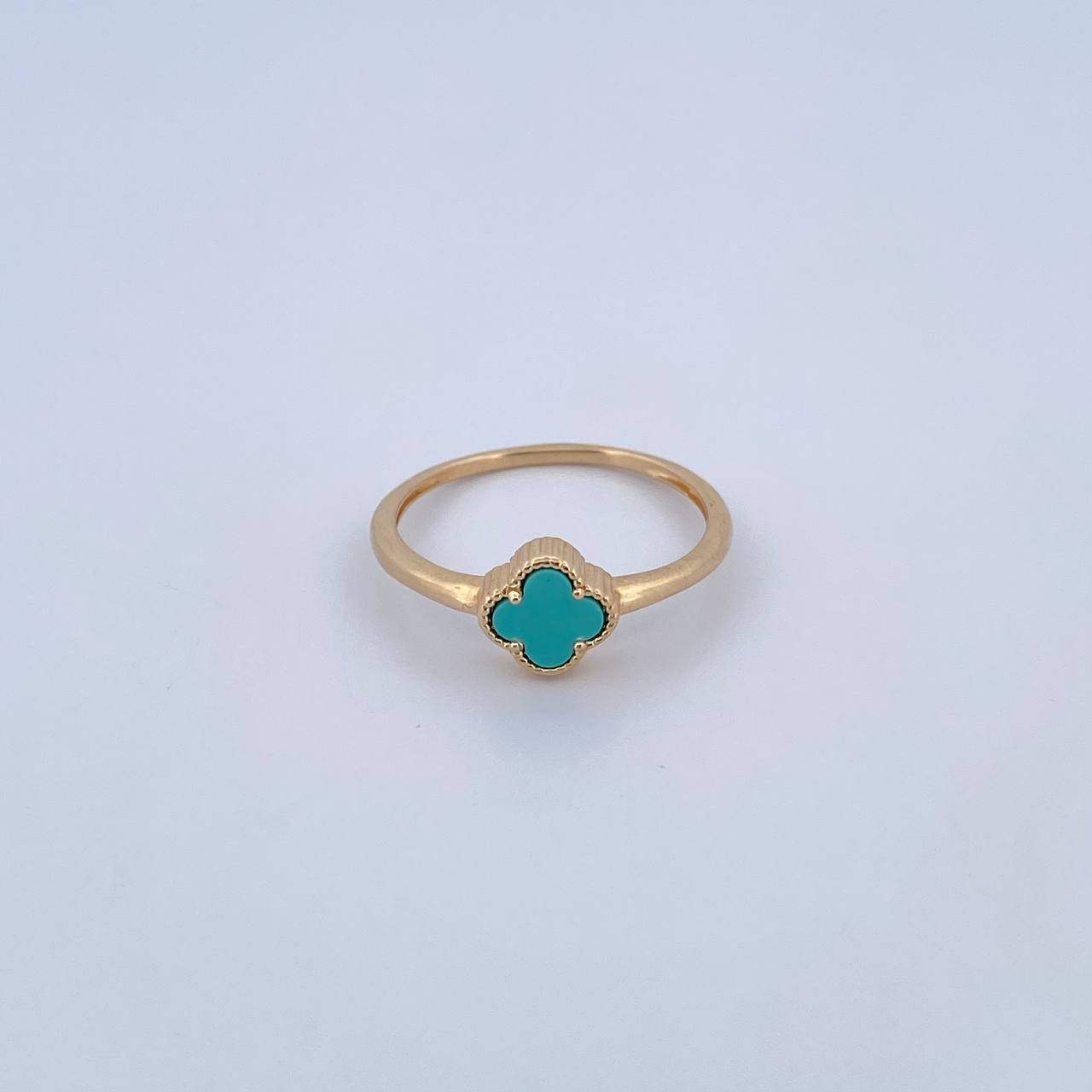 Ring Clover 1.95gr / Size 8 / Aquamarine Stone 18K Yellow Gold &