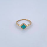 Ring Clover 1.95gr / Size 8 / Aquamarine Stone 18K Yellow Gold &