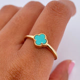 Ring Clover 1.95gr / Size 8 / Aquamarine Stone 18K Yellow Gold &