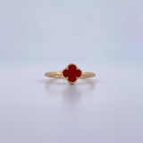 Ring Clover 2gr / Size 7 1/2 / Red Stone 18K Yellow Gold &