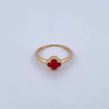 Ring Clover 2gr / Size 7 1/2 / Red Stone 18K Yellow Gold &