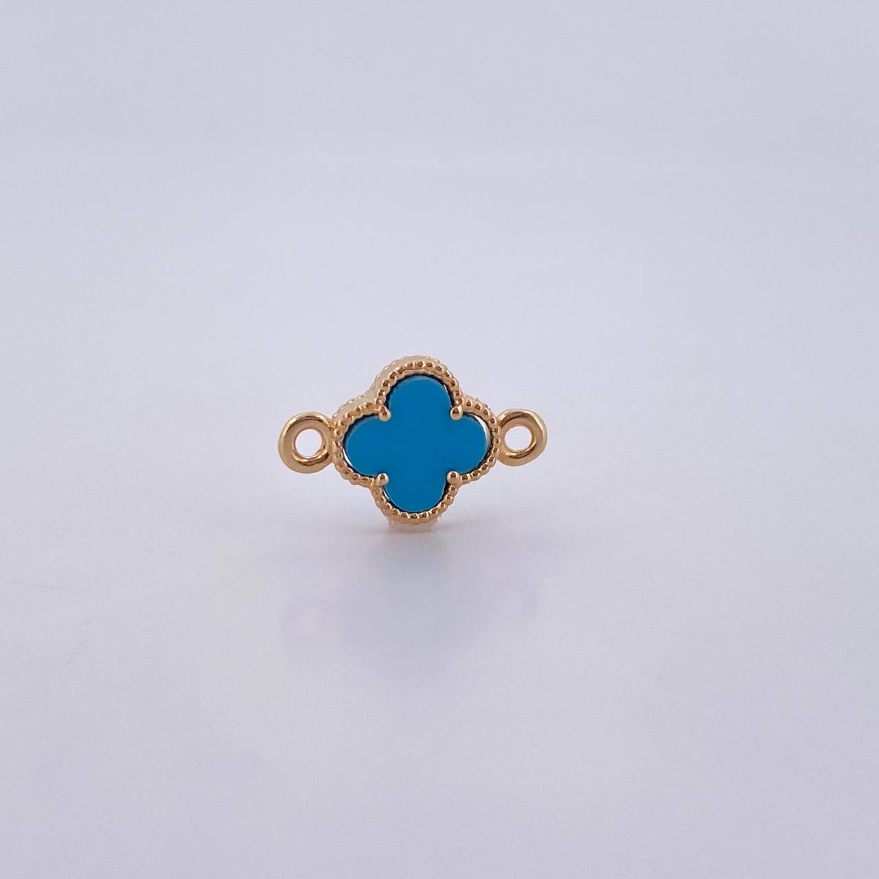 Herraje Trebol 0.75gr / 1.5cm / Piedra Azul Oro Amarillo 18K &