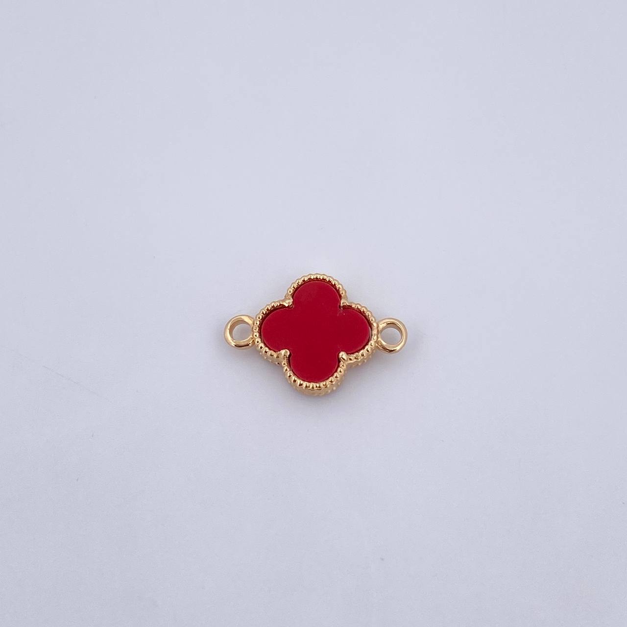 Herraje Trebol 0.95gr / 1.7cm / Piedra Roja Oro Amarillo 18K &
