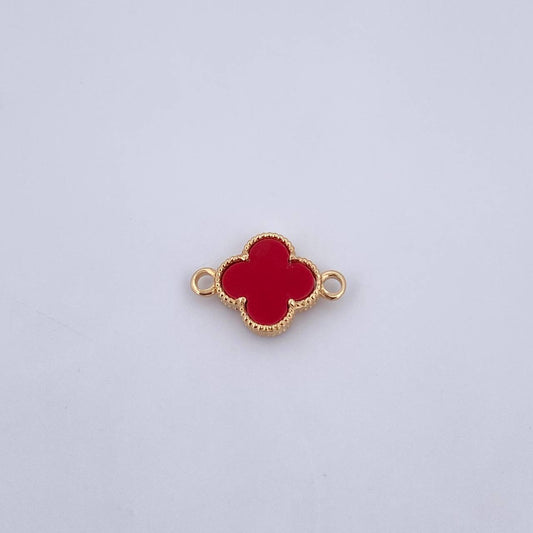 Charm Clover 0.9gr / 1.7cm / Red Stone 18K Yellow Gold &