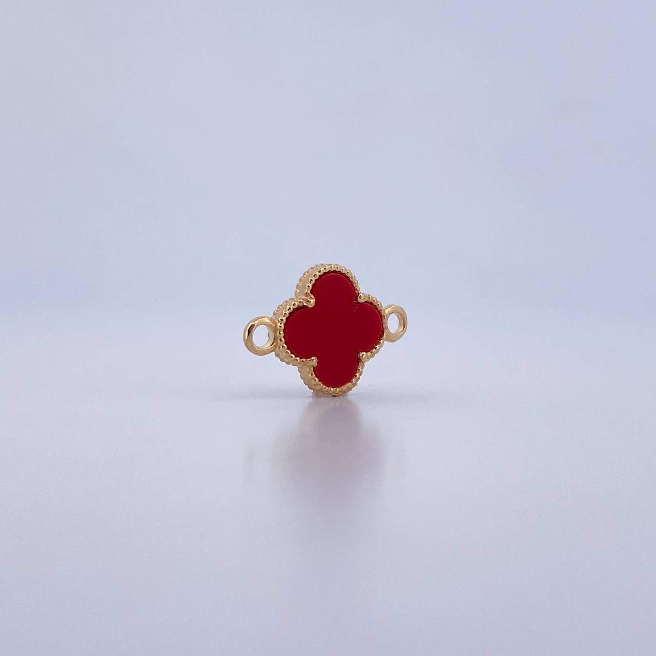 Herraje Trebol 0.95gr / 1.7cm / Piedra Roja Oro Amarillo 18K &