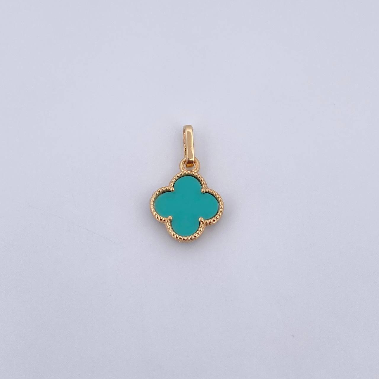 Pendant Clover 1.1gr / 1.9cm / Aquamarine Stone 18K Yellow Gold &