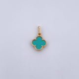 Pendant Clover 1.1gr / 1.9cm / Aquamarine Stone 18K Yellow Gold &