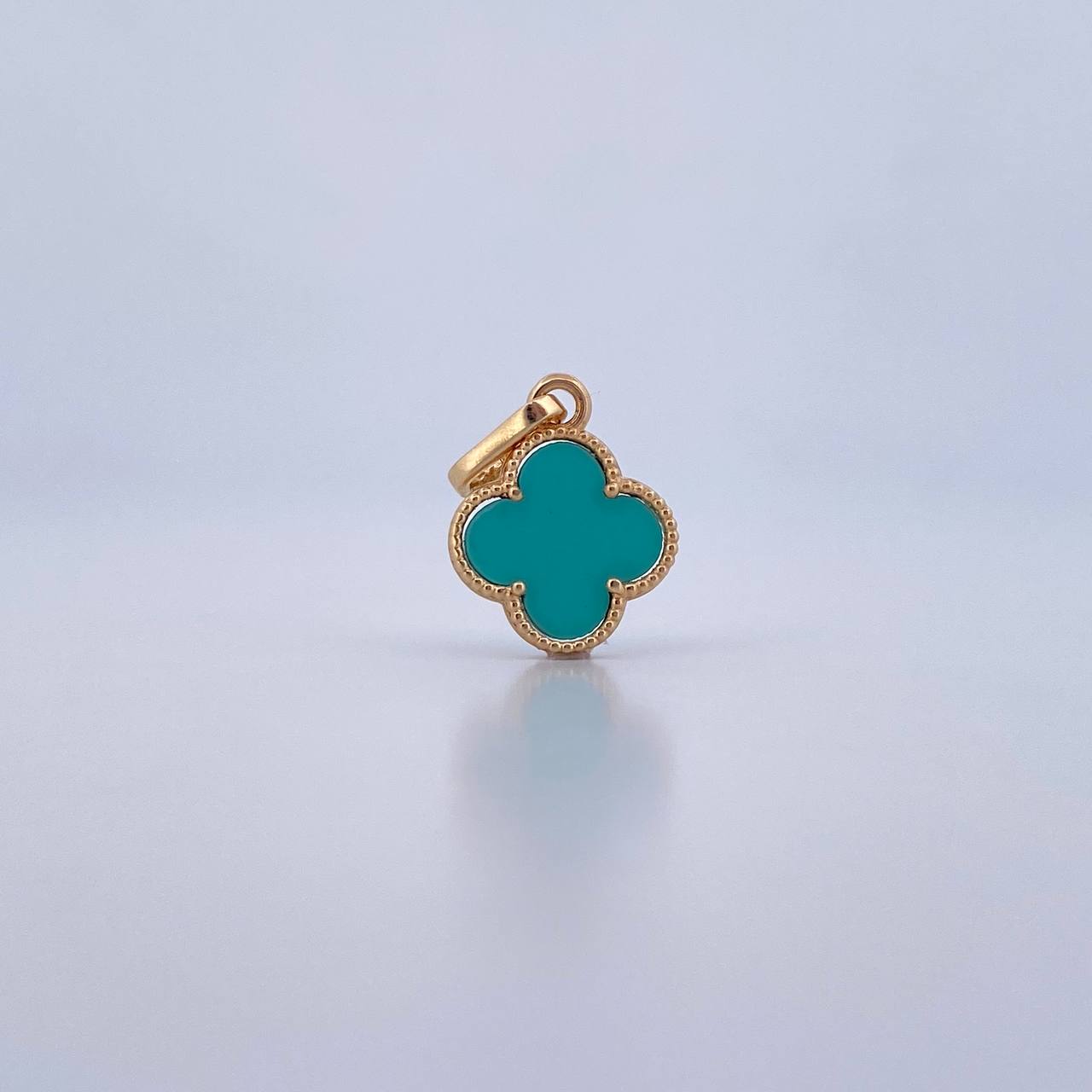 Pendant Clover 1.1gr / 1.9cm / Aquamarine Stone 18K Yellow Gold &