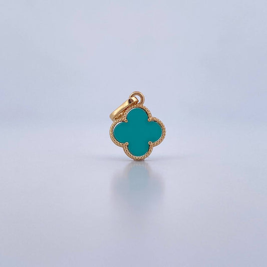 Pendant Clover 1.1gr / 1.9cm / Aquamarine Stone 18K Yellow Gold &