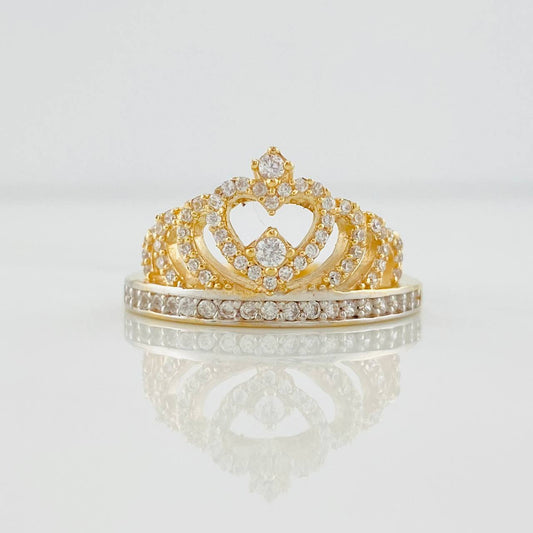 Heart Crown Ring 4.5g / Size 7 1/2 Two-Tone Yellow and White Gold 18K