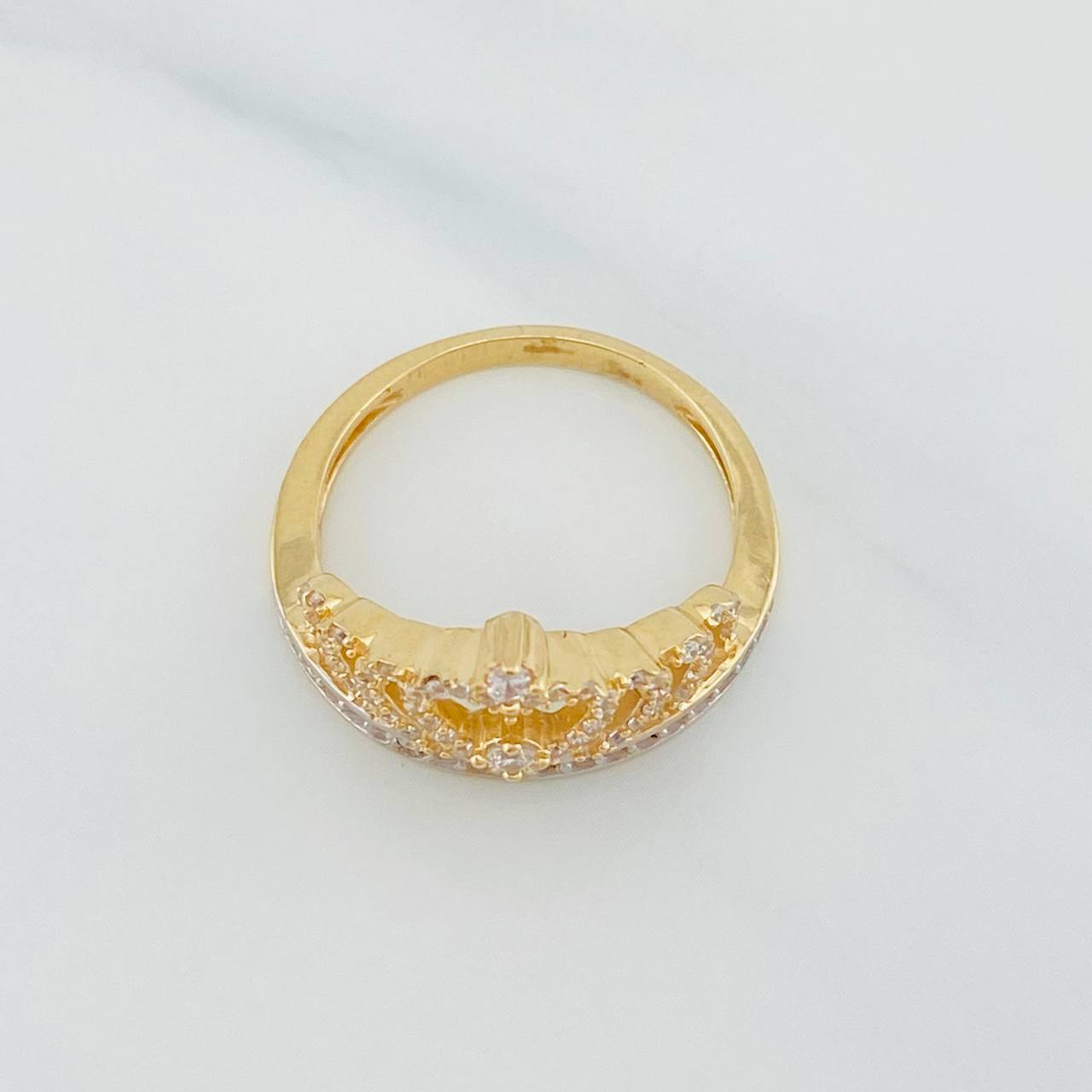Anillo Corona Corazón 4.5g / T7 1/2 Dos Oros Amarillo Blanco 18K