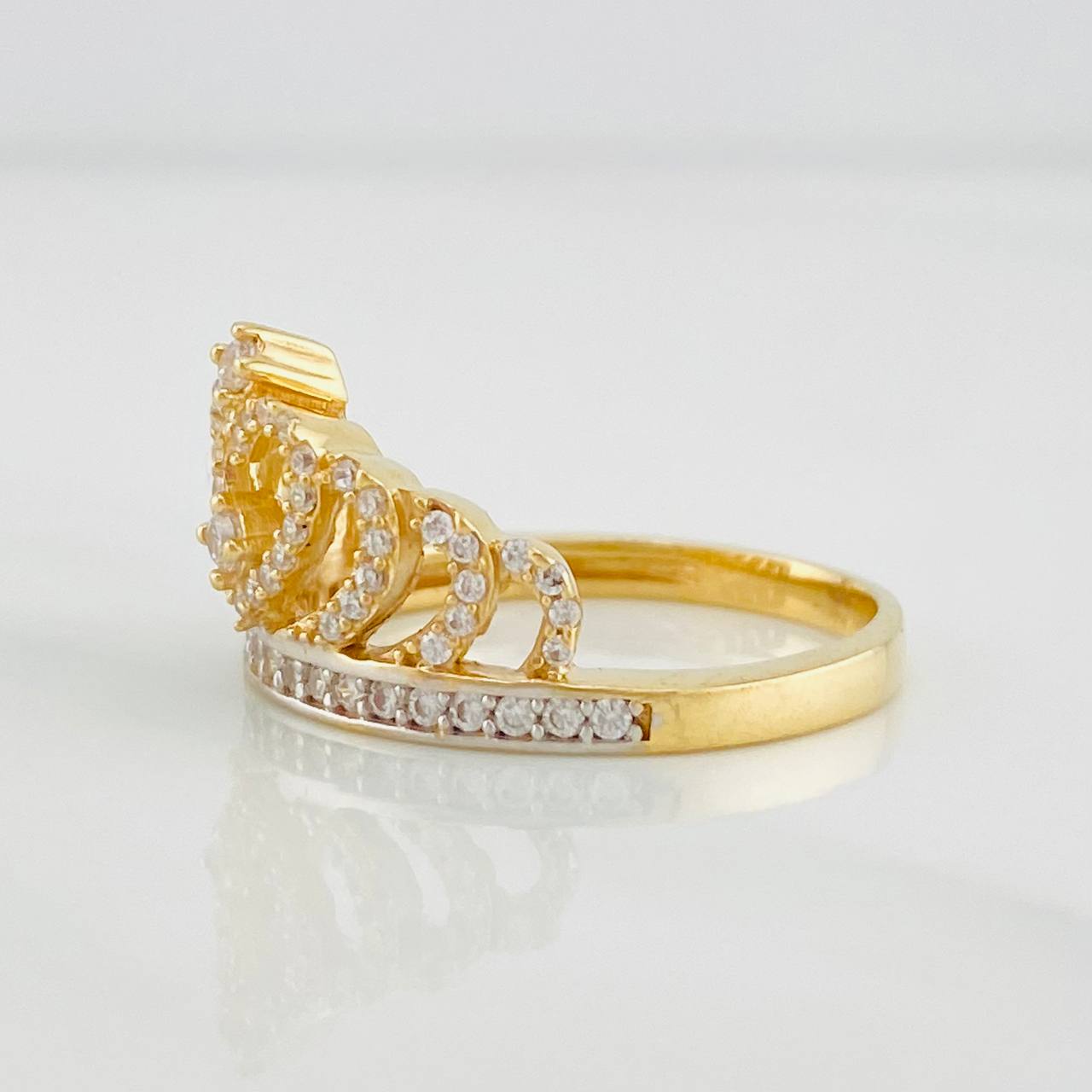 Anillo Corona Corazón 4.5g / T7 1/2 Dos Oros Amarillo Blanco 18K
