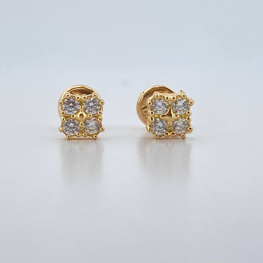 Stud Earrings Clover 1.1gr / White Zircons 18K Yellow Gold $