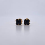 Stud Earrings Clover  0.95gr / 5.5mm Black Resin 18K Yellow Gold &