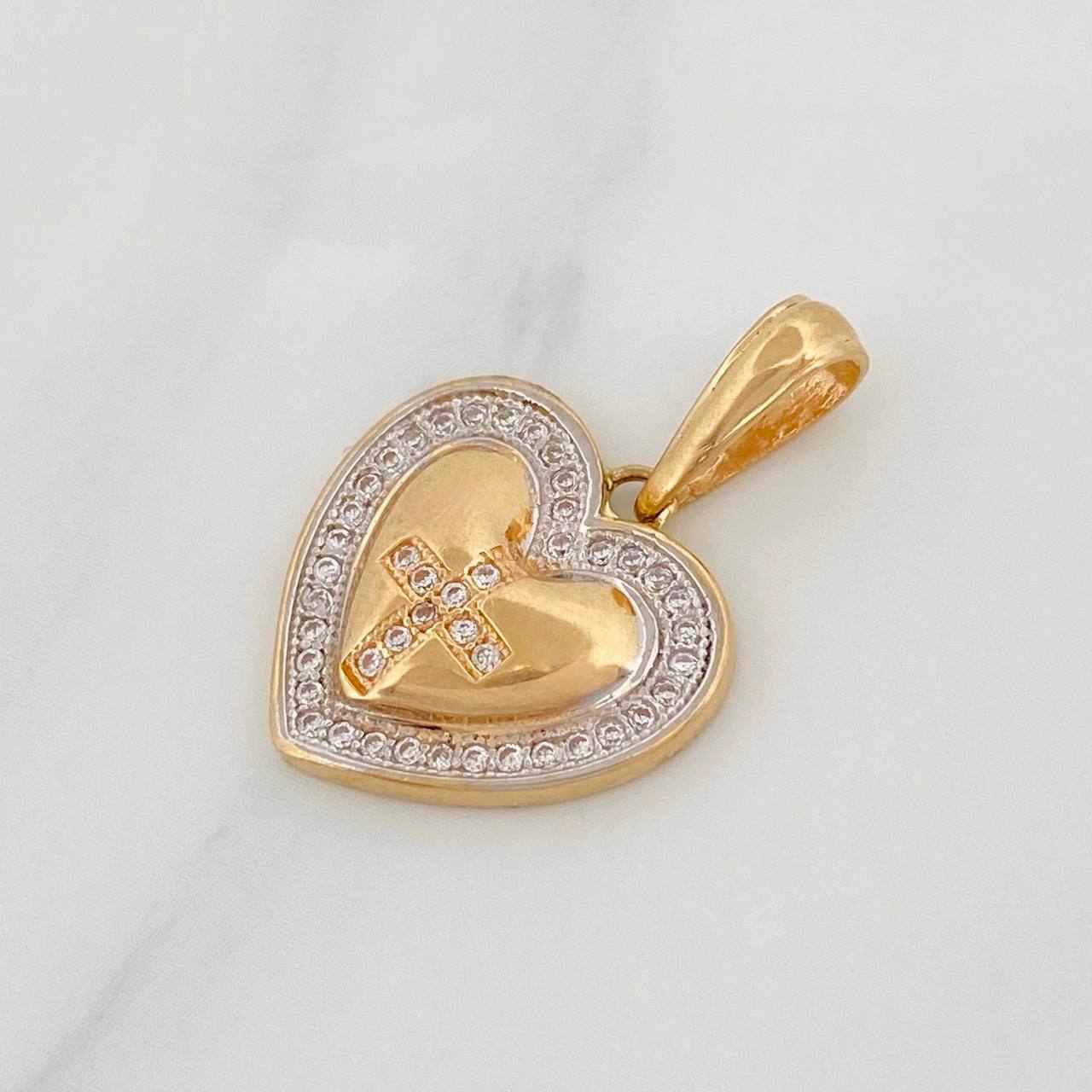 Dije Corazón Cruz 2.7g / 1 in Dos Oros Amarillo Blanco 18K