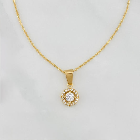 Set Cadena Singapur + Dije Halo / 2.45g / 18 in Oro Amarillo 18K