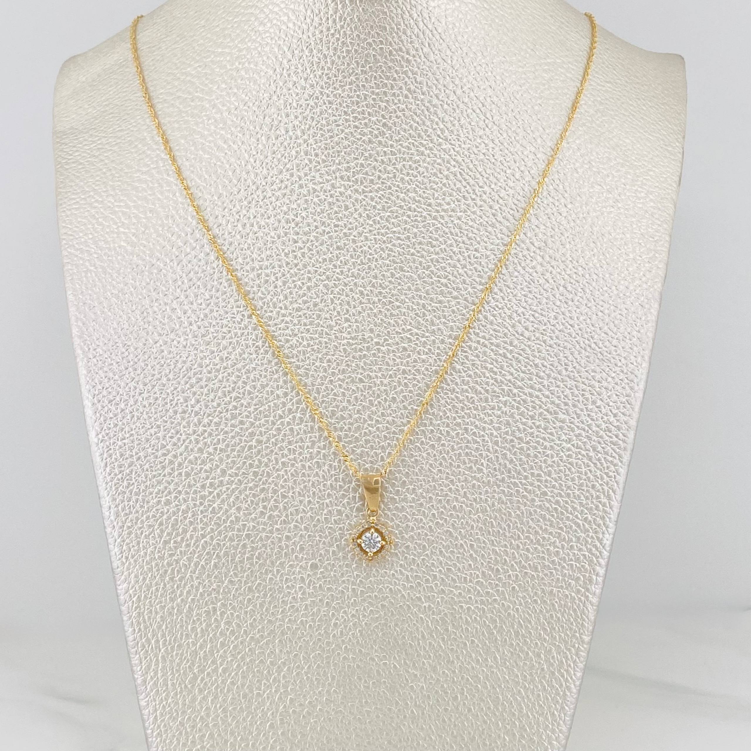 Set Cadena Singapur + Dije Halo / 2.45g / 17 3/4 in Oro Amarillo 18K