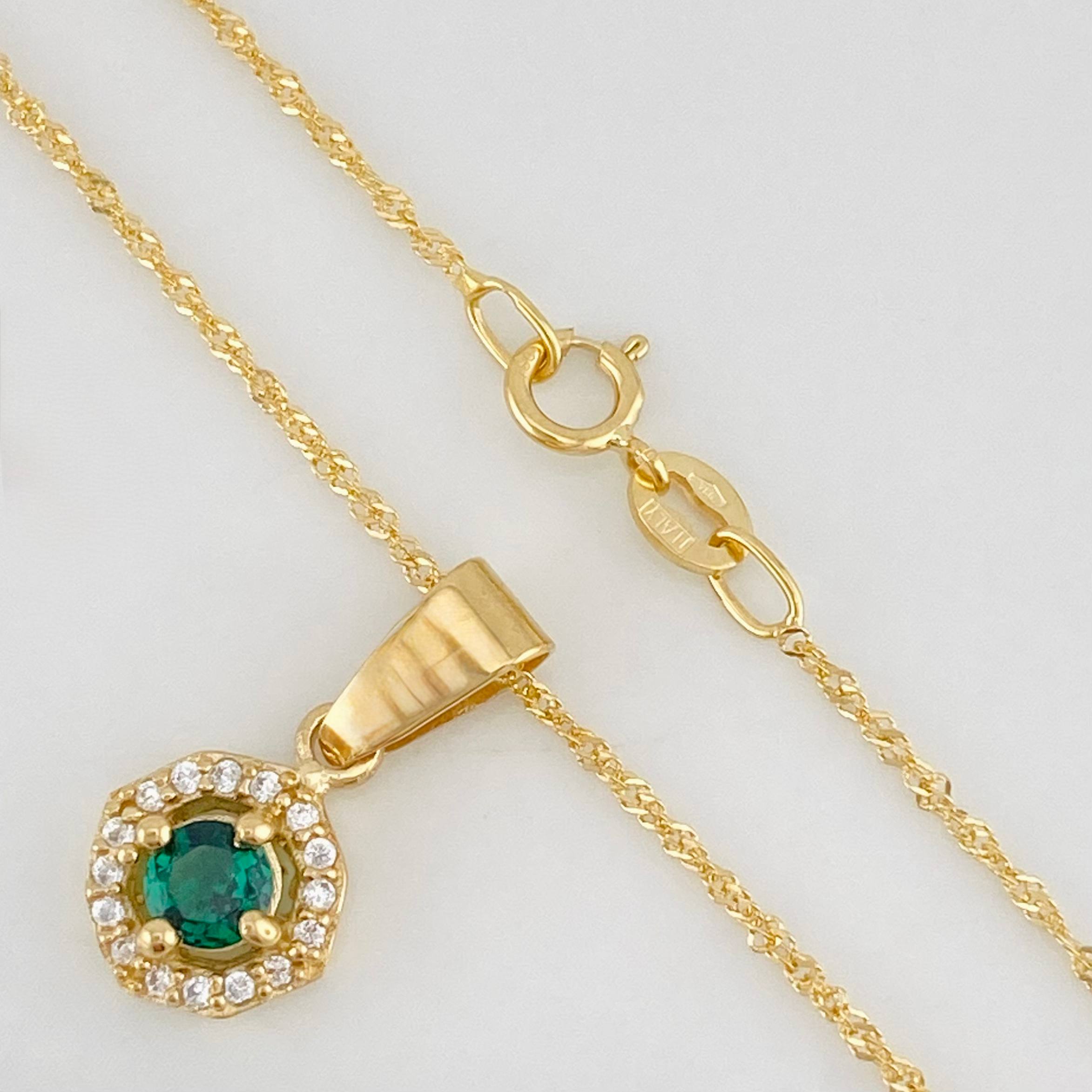 Set Cadena Singapur + Dije Halo / 2.3g / 17 1/4 in Oro Amarillo 18K