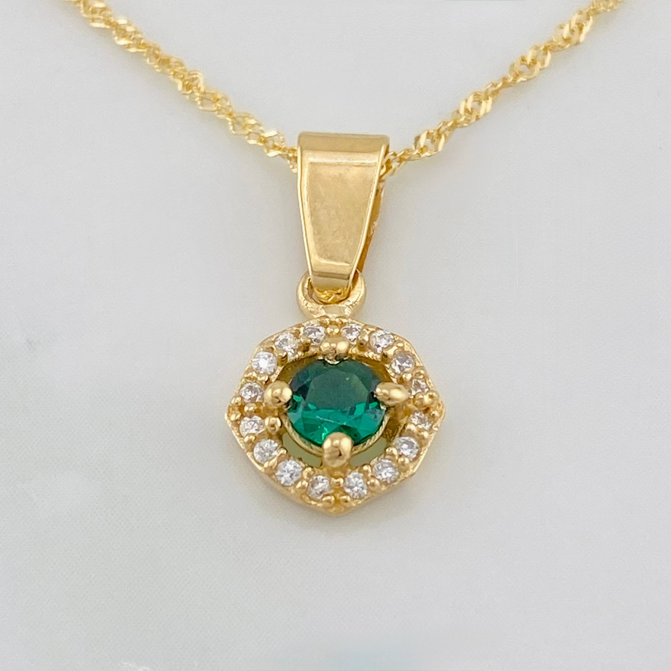Set Cadena Singapur + Dije Halo / 2.3g / 17 1/4 in Oro Amarillo 18K