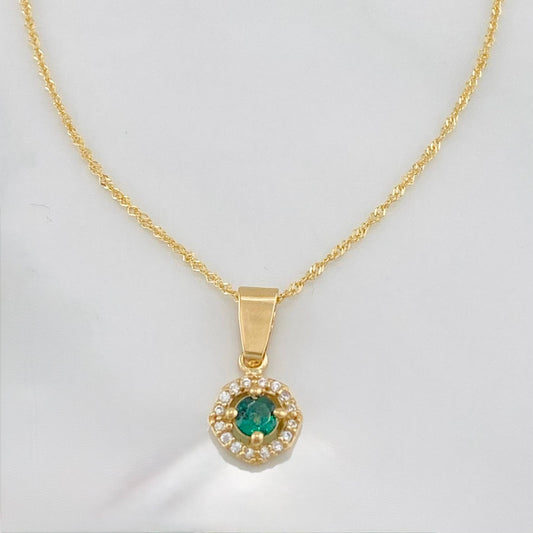 Set Cadena Singapur + Dije Halo / 2.3g / 18 in Oro Amarillo 18K