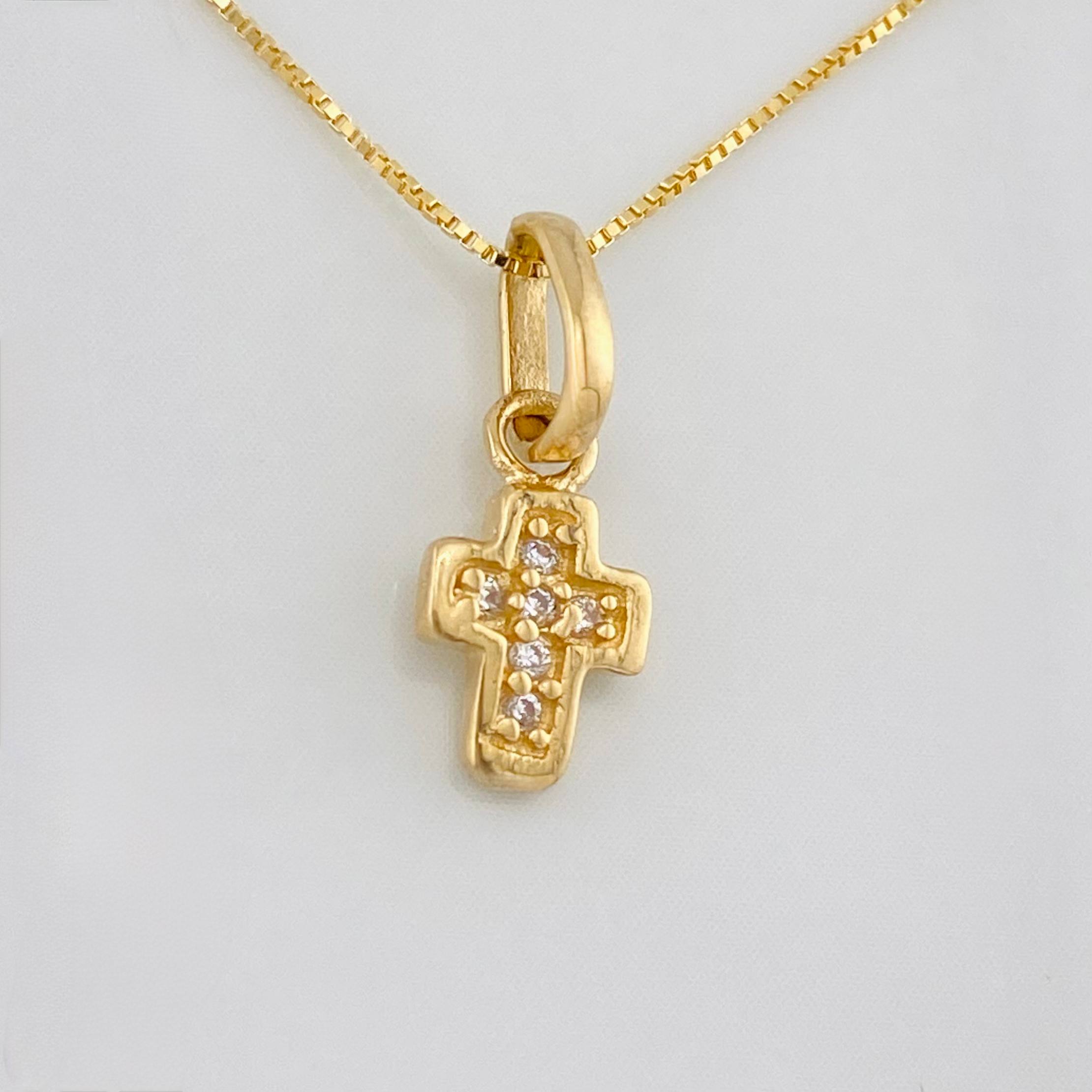 Set Cadena Veneciana + Dije Cruz / 1.45g / 16 in Oro Amarillo 18K