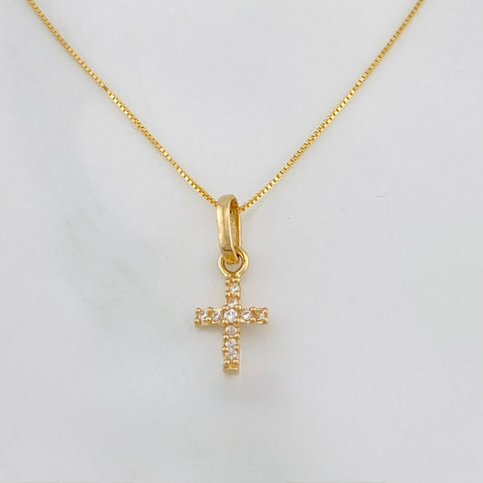 Set Cadena Veneciana + Dije Cruz / 1.35g / 15 3/4 in Oro Amarillo 18K