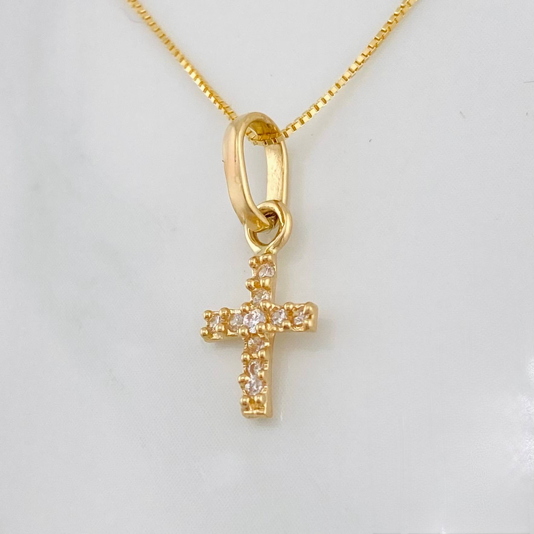 Set Cadena Veneciana + Dije Cruz / 1.35g / 15 3/4 in Oro Amarillo 18K