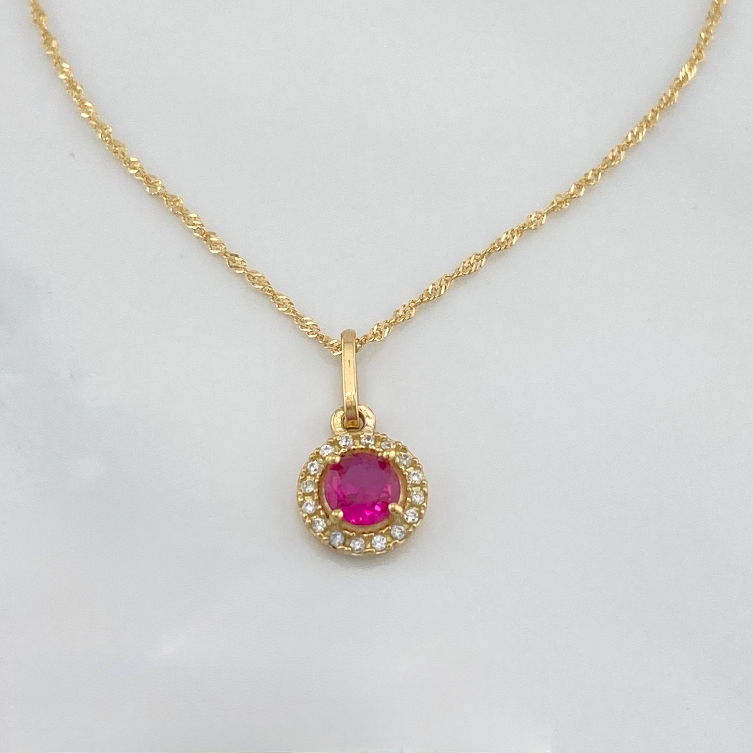 Set Cadena Singapur + Dije Halo / 2.3g / 17 3/4 in Oro Amarillo 18K