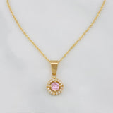 Set Singapore Chain + Halo Pendant / 2.35g / 17 1/4 in 18K Yellow Gold