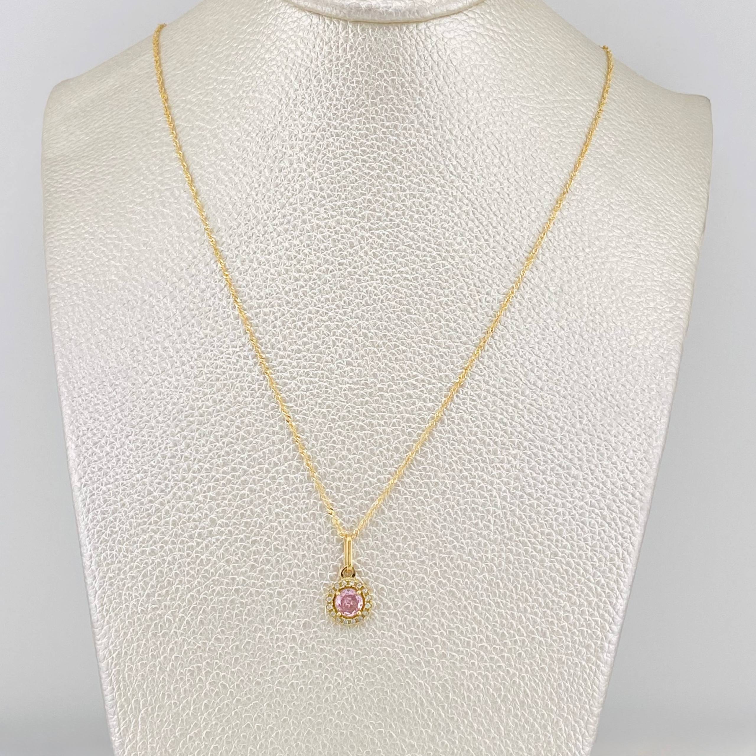 Set Singapore Chain + Halo Pendant / 2.35g / 17 1/4 in 18K Yellow Gold