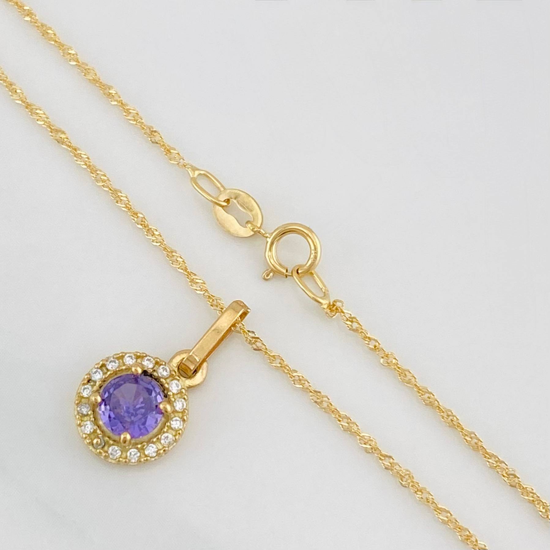 Set Cadena Singapur + Dije Halo / 2.35g / 17 1/4 in Oro Amarillo 18K