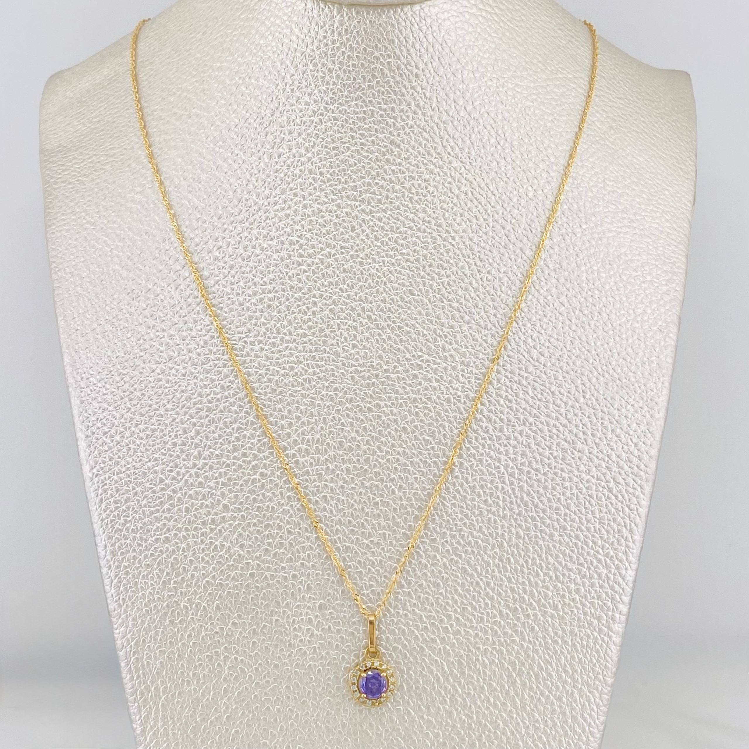 Set Cadena Singapur + Dije Halo / 2.35g / 17 1/4 in Oro Amarillo 18K
